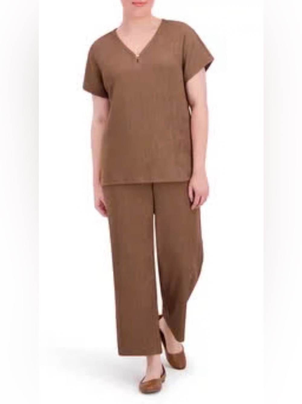Jones New York Signature 2 Piece Pants Set Medium Mushroom NWT Textured